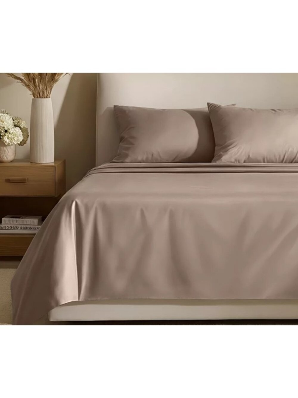 Bare Home Queen Size Solid Taupe 400 Thread Count 100% Cotton 4 Piece Sheet Set